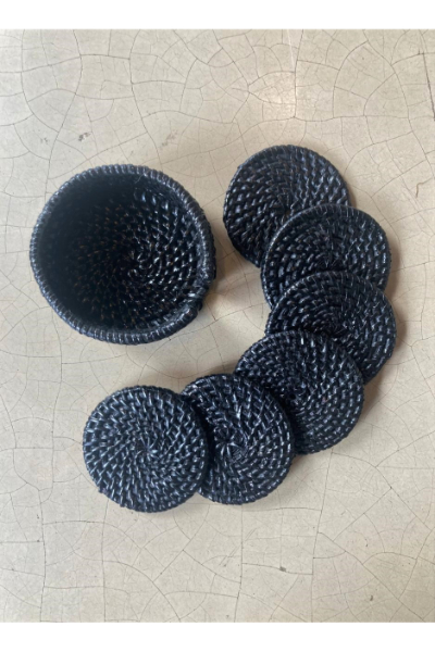 Round Cane Coaster set (6 pack) - Black matte